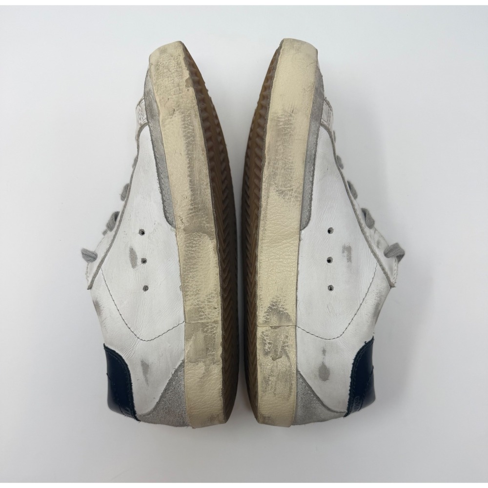 Golden Goose Kids Super-Star Leather Sneakers White Navy Blue Suede Star Size 32 - Picture 4 of 7